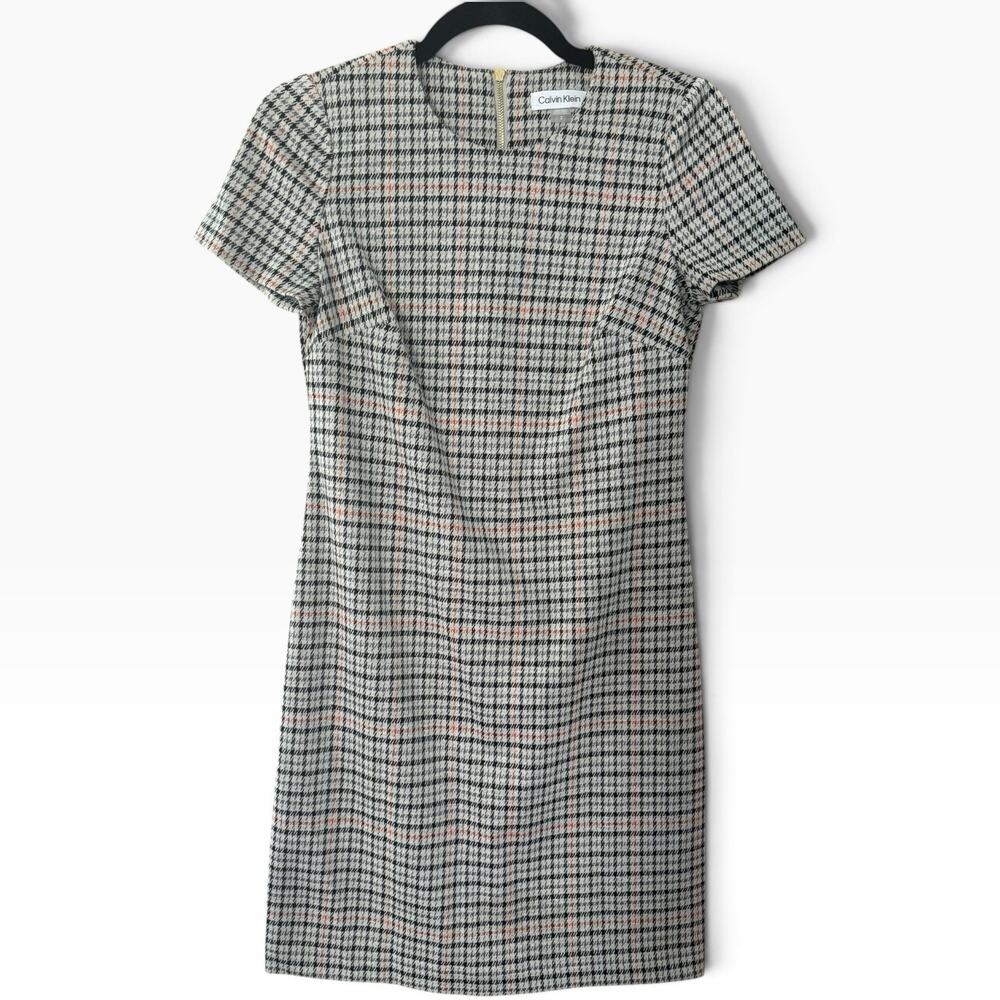 Calvin Klein Brown Houndstooth Sheath Knit Dress Size 2